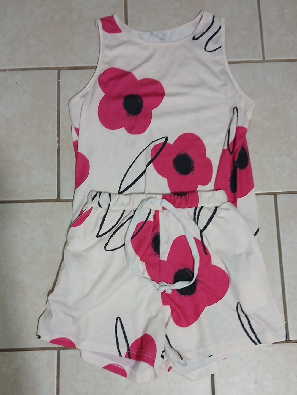Brand Unknown Womens Sz S Pink Poppy Print PJ Shorts Set